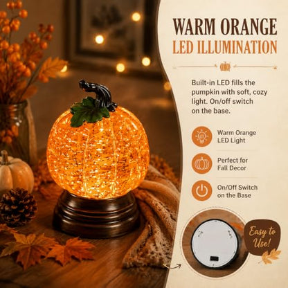 Halloween Pumpkin Snow Globe with Warm Orange LED Light - 2PCS - Variation 2