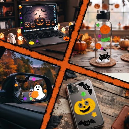 Halloween Gel Window Clings Decor Set - Spooky Ghost Pumpkins and Bats