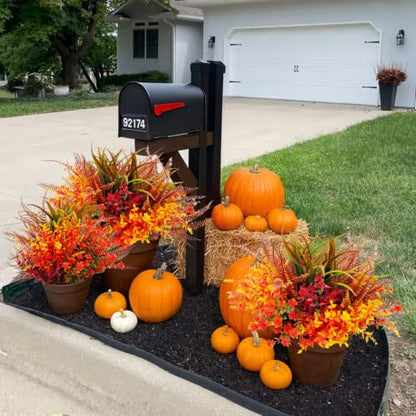 Artificial Fall Plants Flowers Set - 6 Mix Styles, UV Resistant Outdoor Faux Flowers for Porch & Garden