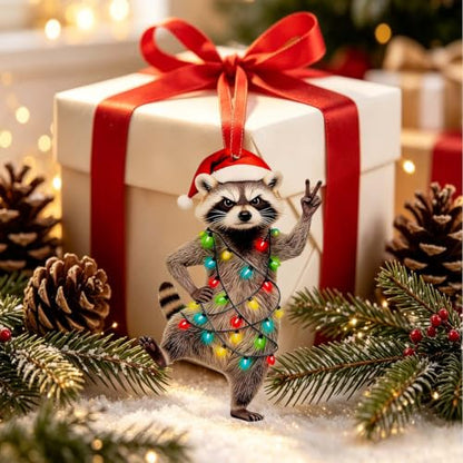 Raccoon Christmas Ornament - Raccoon Lover Gift, Wooden Holiday Decor - Variation of Raccoon Ornaments