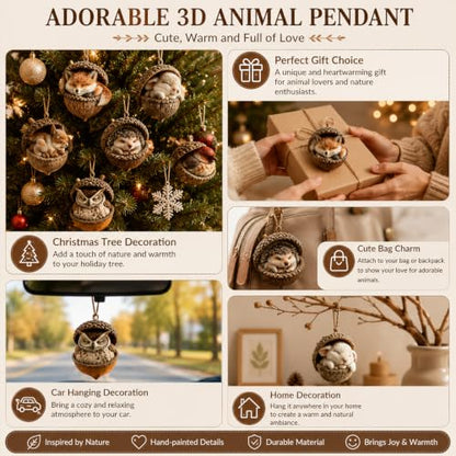3D Forest Animal Acorn Ornament - Woodland Squirrel Tree Decor (B)