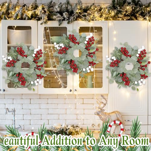 Christmas Eucalyptus Wreath Set - 8 Pack 14 Inch Holiday Decor