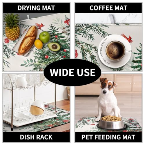 Christmas Tree Dish Drying Mat for Kitchen Counter Extra Large 18x24 Inches - Reversible & Absorbent Microfiber