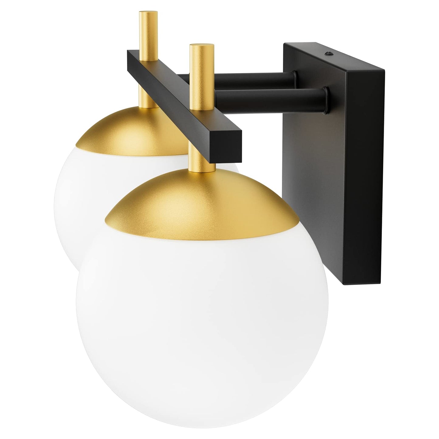 Ralbay 2-Light Black Gold Bathroom Vanity Light - Mid Century Modern Bathroom Light Fixture with Black/Golden Milky Glass Ball Wall Light
