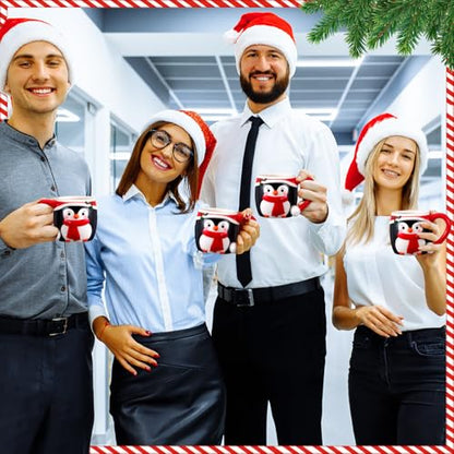 4 Pcs Christmas Penguin Ceramic Mug Set - 11 oz Holiday Drinkware - Variation of 4
