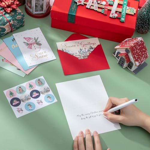 Christmas Cards Set with Envelopes & Stickers - 36 Pack Holiday Greeting Cards, 6 Designs - Christmas Card Variation