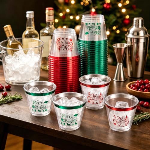 Christmas Disposable Plastic Cups 9oz - 60 Pack, Festive Design