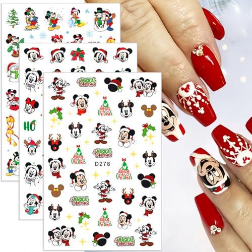 Christmas Nail Art Stickers 4 Sheets Cute 3D Self-Adhesive Decals for DIY Manicure