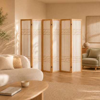 6 Panel Room Divider Folding Privacy Screen Light Brown - ALeesing