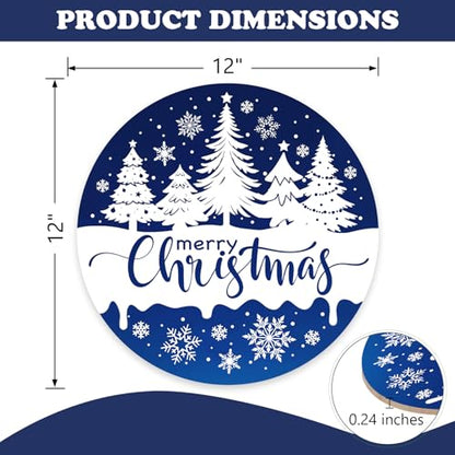 Christmas Tree Front Door Sign - Blue Snowflake Wooden Holiday Decor - Variation of Blue Tree
