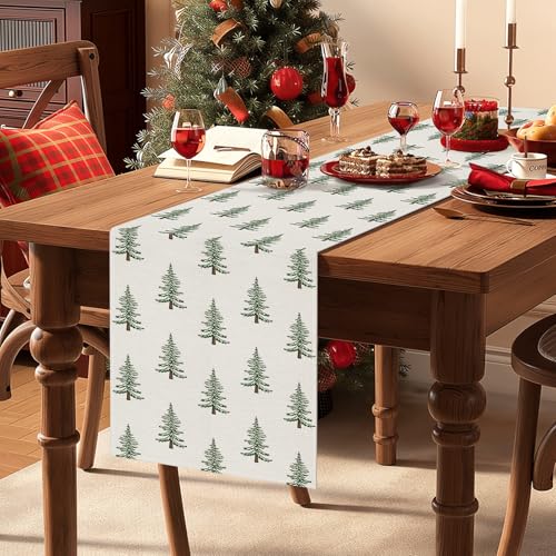 Beige Christmas Tree Table Runner 13x72 Inch Farmhouse Holiday Decor