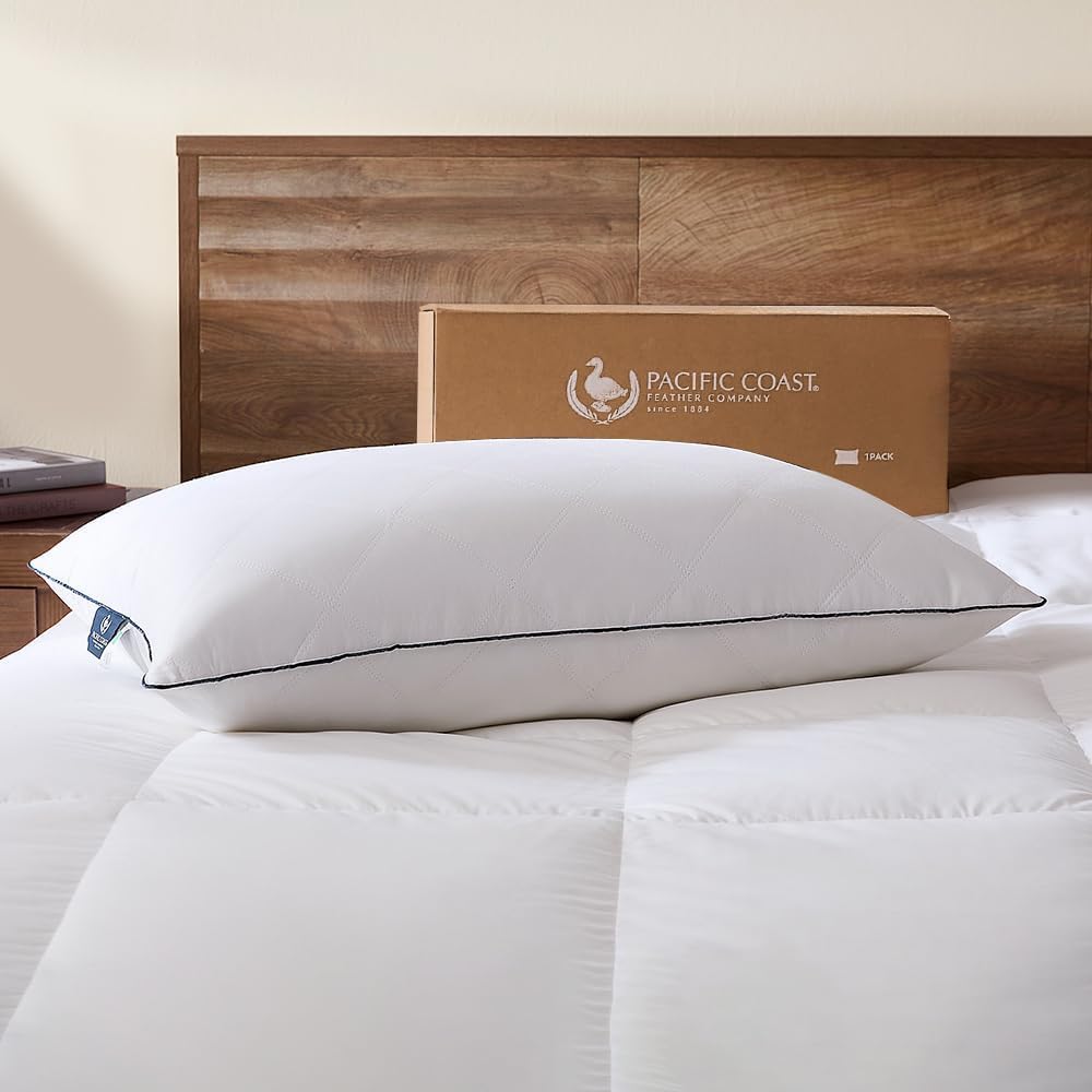 Pacific Coast Premium Goose Feather & Down Bed Pillows - Hotel Quality, Medium Support for Side & Back Sleepers | Standard Size 1-Pack