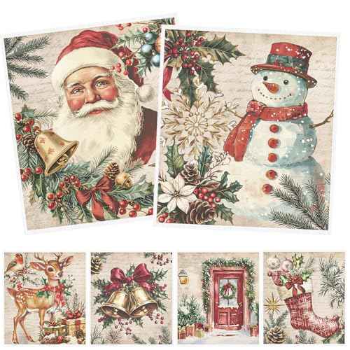 Christmas Swedish Dishcloths for Kitchen, 6 Pack Vintage Santa Claus Snowman Reusable Paper Towels Housewarming Gifts for Women, Xmas Absorbent Dish Rags for Home Cleaning