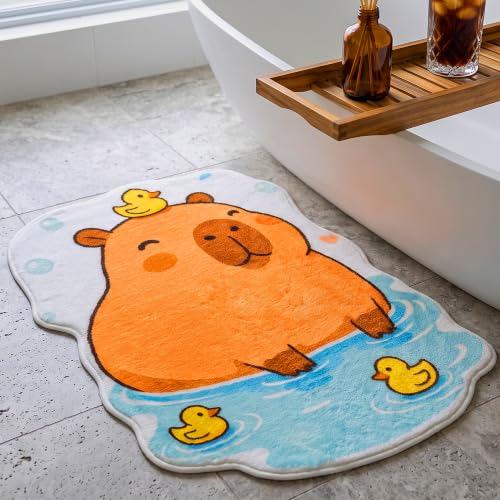 J-Capybara Bathroom Mat, Cute Plush Animal Rug with Ducks, 20x31.5 Inches