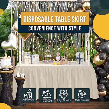 Ivory Disposable Table Skirts 12 Pack - Self-Adhesive Party Decorations for 6ft & 8ft Tables