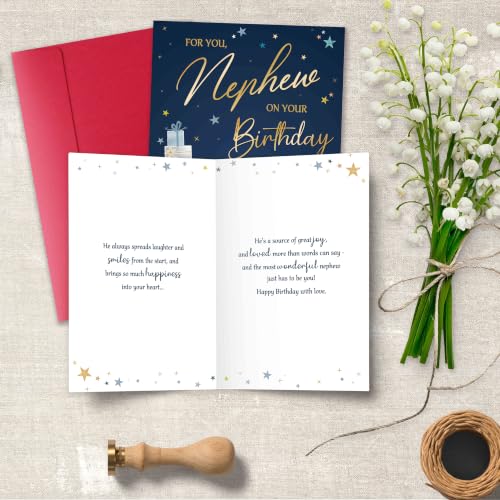 Birthday Card Gift for Nephew from Aunt or Uncle - Heartfelt Message, Red Envelope, 8.1 x 5.3 Inches - For Nephew