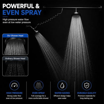 Matte Black Dual Shower Head for Two People - Adjustable & 3 Spray Modes