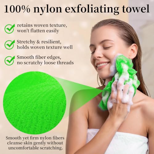 Japanese Exfoliating Shower Towel Firm Green 1 Pack - Nylon Body Scrubber