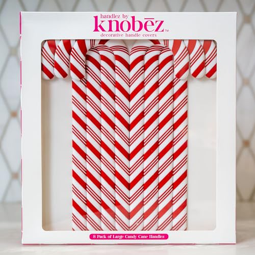 Large Candy Cane Handle Covers 8 Pack - Festive Holiday Cabinet Decor