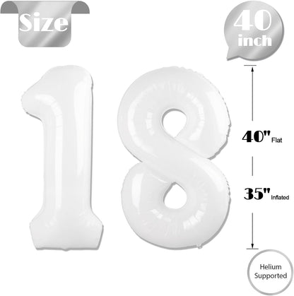 Number 18 Balloon by [Brand Name] - 40 Inch White Birthday Decoration for 18th Party Supplies