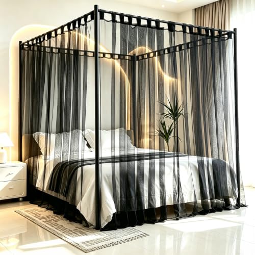 Black Sheer Bed Canopy for King, Queen & Full Size Beds - One Size