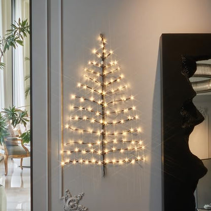 4FT LED Wall Tree with 108 Warm White Fairy Lights - Indoor Outdoor Holiday Decor