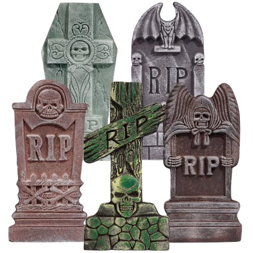 Halloween Foam RIP Graveyard Tombstones Set of 5 - Spooky Yard Decorations