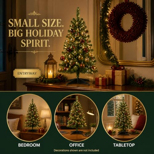 3FT Pre-lit Artificial Christmas Tree with 50 LED Lights - Green with Lights