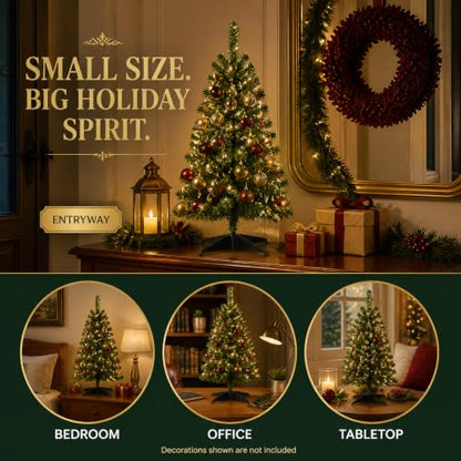 3FT Pre-lit Artificial Christmas Tree with 50 LED Lights - Green with Lights