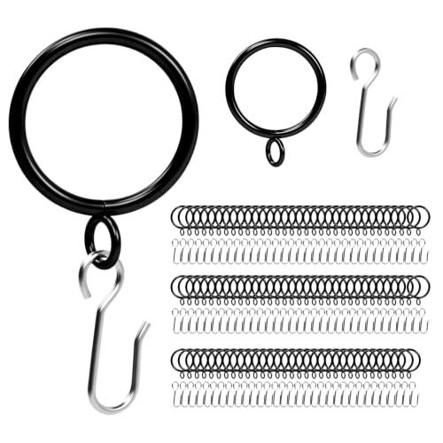 100 Pcs Black Curtain Rings with Hooks for 1.2 Inch Rod - 1.5 Inch Diameter, Black