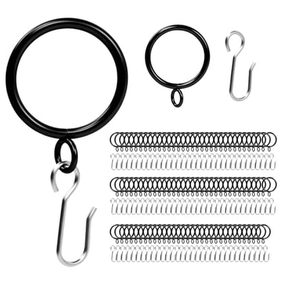 100 Pcs Black Curtain Rings with Hooks for 1.2 Inch Rod - 1.5 Inch Diameter, Black