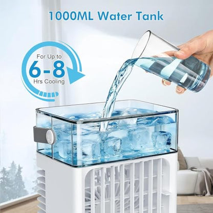 Portable Evaporative Air Cooler with 1000ml Tank Remote USB 4 Speeds 2 Mist Modes
