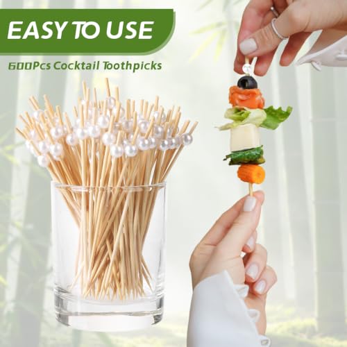 White Pearl Cocktail Picks 4.7 Inch Bamboo Toothpicks for Appetizers - 600 Pcs