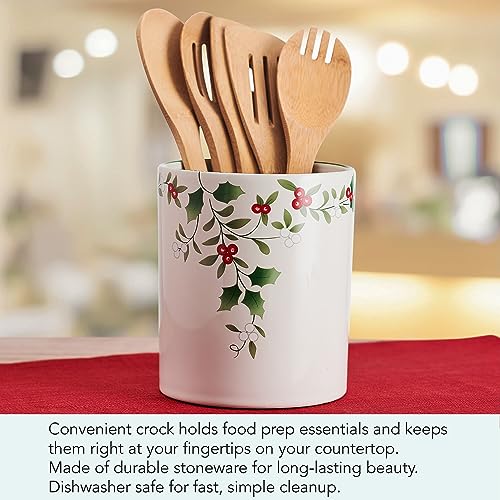 Pfaltzgraff Winterberry Kitchen Utensil Crock Holder - 6 Inch Holiday Decor