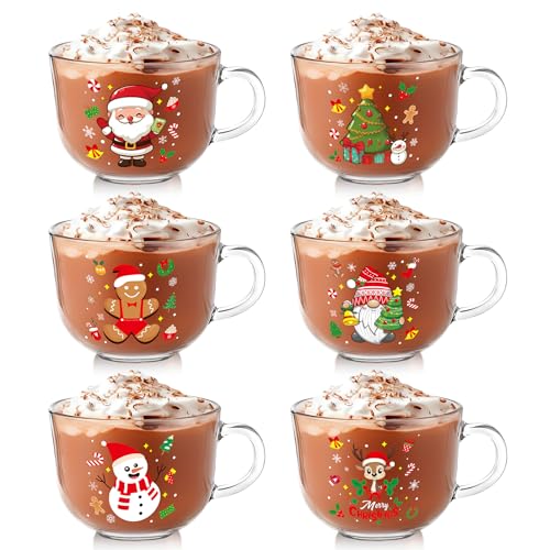 6 Pcs Christmas Glass Coffee Mugs Set - Multi Style Holiday Drinkware