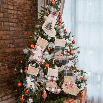 Christmas Stockings 20 Inch Red Green Plaid Plush Set - Rustic Holiday Decor