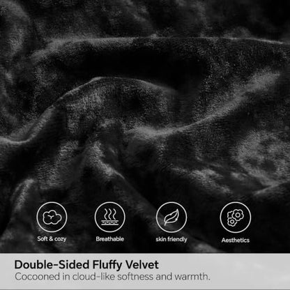BEDELITE King Size Velvet Duvet Cover Set - Black Ice-Floral 3-Piece