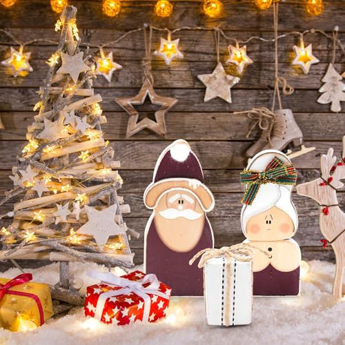 Christmas Decorations Wooden Santa Claus Couple Table Centerpieces - 3 Pcs - Holiday Home Decor