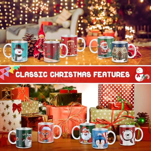 12 Pack Christmas Ceramic Coffee Mugs Set 11 oz Holiday Drinkware with Handle