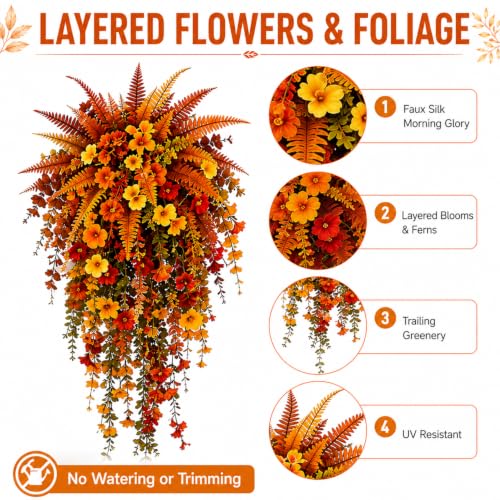 Artificial Fall Flowers for Outdoors - Fall Hanging Flowers UV Resistant Faux Silk Vines - Style 1 & 2