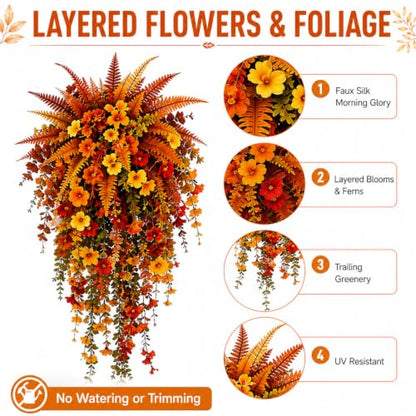 Artificial Fall Flowers for Outdoors - Fall Hanging Flowers UV Resistant Faux Silk Vines - Style 1 & 2