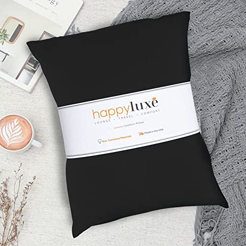 Happyluxe Travel Pillow, Airplane Pillow for Men and Women, Machine Washable, Breathable, Softer Than Cotton, 17" x 13", Made in The USA - Jet Black