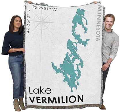 Vermilion Lake MN Cotton Blanket - Made in USA, 72x54 Inch Throw