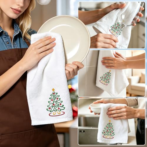 Hexagram Christmas Hand Towels - 14x30 Inch Embroidered Tree Bathroom Decor Set