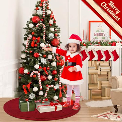 Christmas Tree Skirt 48 Inch Red Cable Knit Rustic Holiday Decor for Indoor Xmas