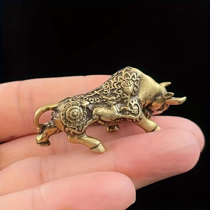 Bronze Rich Floral Design Zodiac Ox Statue - Creative Brass Cow Figurine, 2pcs Decorative Set
