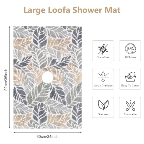 Large Non Slip Shower Mat for Inside Shower - Leaf Pattern, 36 x 24 Inches