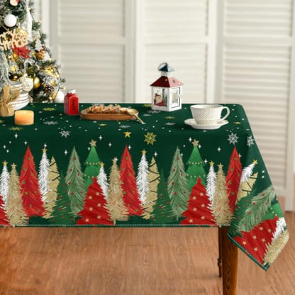 Christmas Tablecloth 52 x 70 Inch Rectangular with Christmas Trees - Green