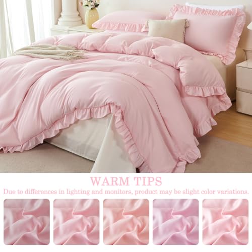 Pink Ruffle Twin Duvet Cover Set for Girls - Soft Polyester Bedding
