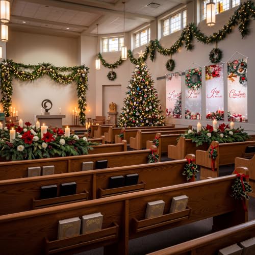 Christmas Church Banners Set - Sacred Scripture Sanctuary Wall Decor, 6 Pieces with Variation Christmas and Hole